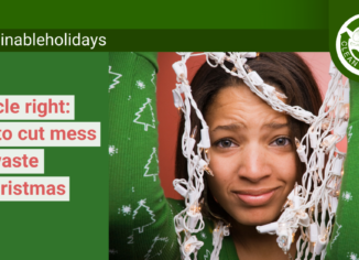 photo of woman with Christmas lights wrapped around her head