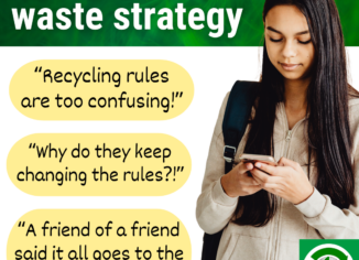 photo of woman receiving cynical texts about recycling